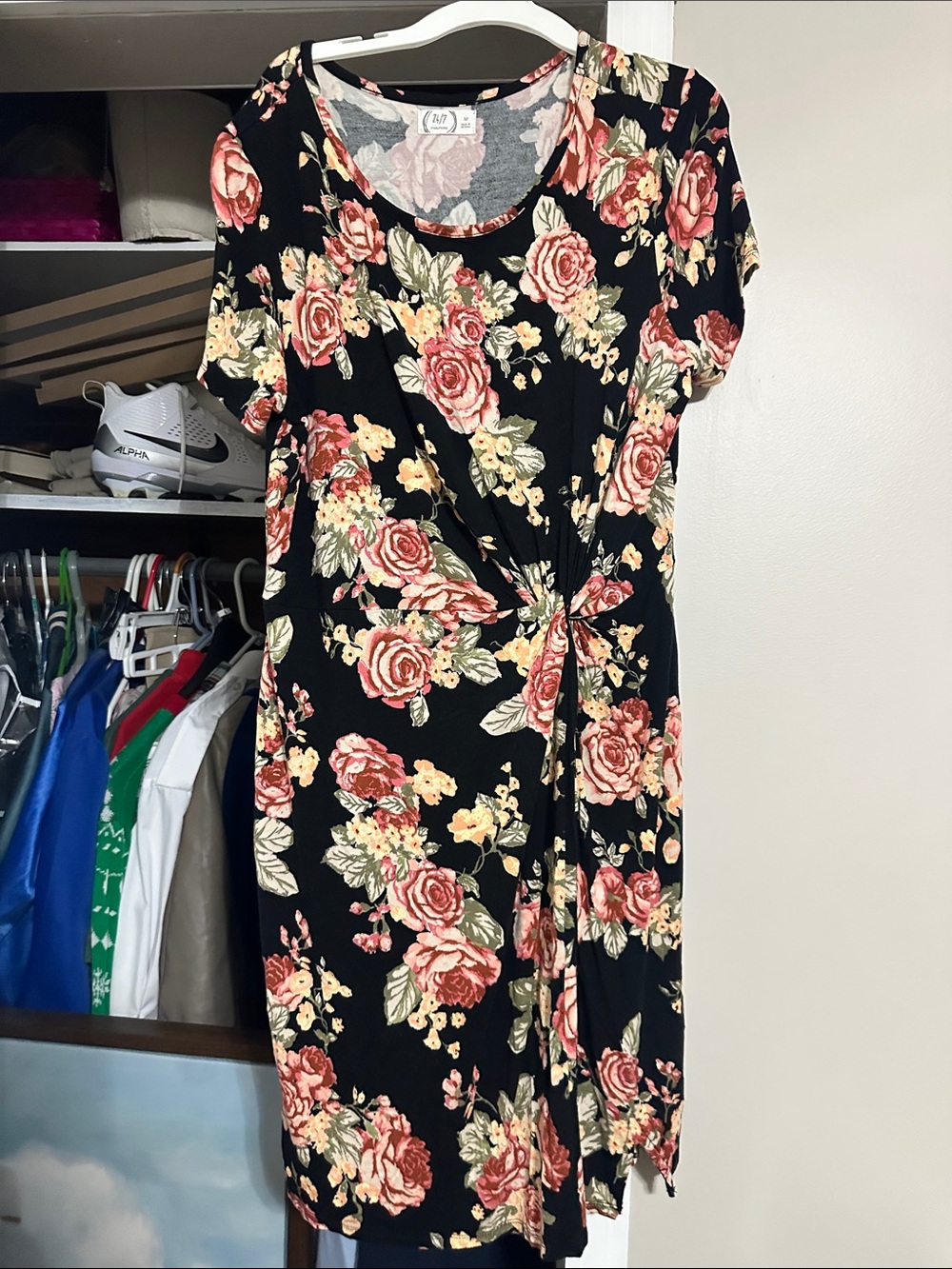 Maurices Black Floral Knot-Front Dress with Rose Print